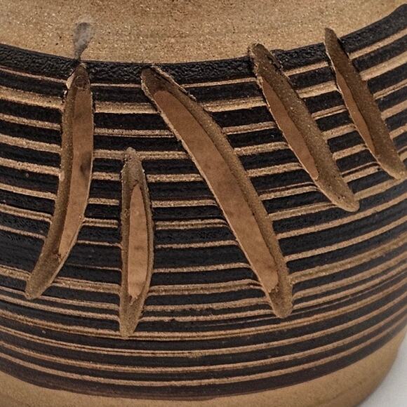 Unique Signed Pottery Planter with Cutout Design, Handcrafted Art Piece 5.5" - Picture 3 of 8